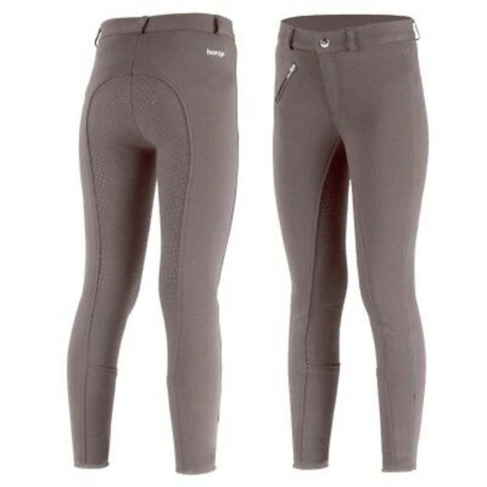 Horze Kids Active Silicone Grip Full Seat Breeches, Gray, Size Youth Large